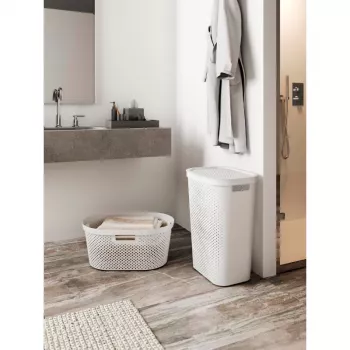 CURVER Infinity Recycled 60L skalbinių dėžė, žalia, 44x35x60 cm, ventiliuojama skalbinių dėžė su dangčiu ir rankenomis