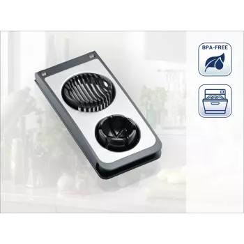 LEIFHEIT Egg Cutter Combi ProLine 2-in-1 Slicer & Wedger, nerūdijančio plieno vielutės, neslystanti bazė, balta/pilka