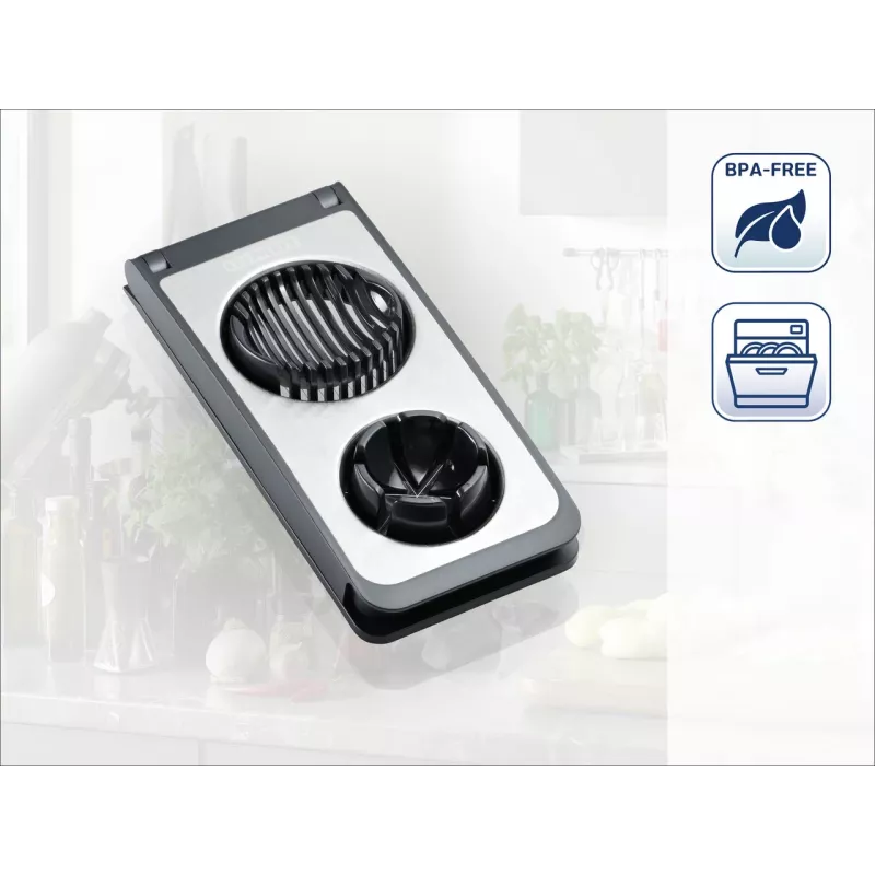 LEIFHEIT Egg Cutter Combi ProLine 2-in-1 Slicer & Wedger, nerūdijančio plieno vielutės, neslystanti bazė, balta/pilka