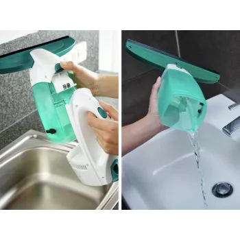 LEIFHEIT Dry&Clean elektrinis langų valytuvas su 43 cm Click System rankena, baltas/turkio spalvos