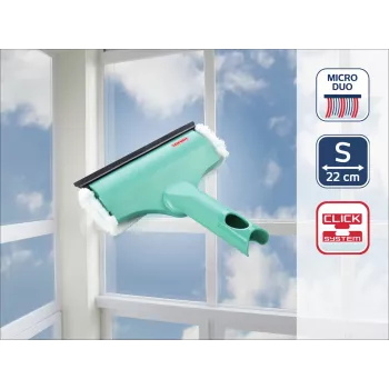 LEIFHEIT Window & Frame Cleaner 3in1 Mini micro duo - 20 cm mikropluošto galvutė su integruotu valytuvu, suderinama su Click System