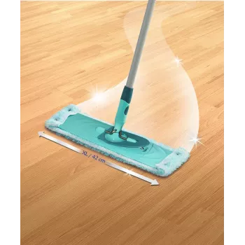 LEIFHEIT Clean Twist XL 42 cm itin minkštas mikropluošto plokščias mopas su sukamuoju gręžtuvu ir teleskopiniu kotu, žalia/turkio spalvos