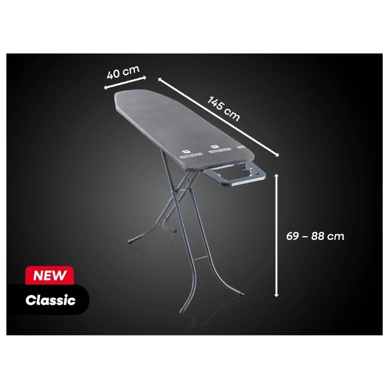 Leifheit Classic M lyginimo lenta juoda 120x38cm su fiksuotu lygintuvo laikikliu ir medvilniniu užvalkalu