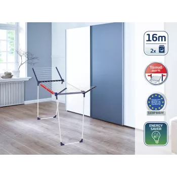 LEIFHEIT Pegasus 160 Solid Slim skalbinių džiovinimo stovas, 16 m, sulankstomas, milteliniu būdu dažytas plienas, vidaus/lauko, juodas