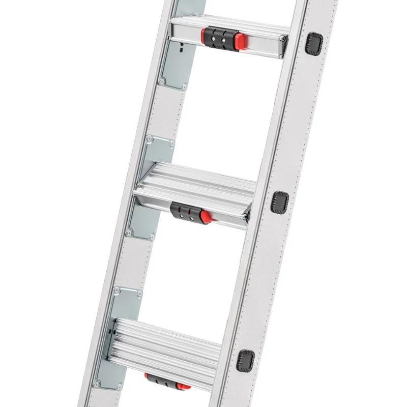 Hailo Master S120 Pro aliuminės saugos kopėčios, 3 pakopų, 150 kg apkrova, sulankstomos, su daugiafunkciu dėklu