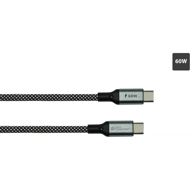 GoodConnections magnetinis USB 2.0 spiralinis kabelis 60W USB-C į USB-C, juodas/baltas, 1m 2060-MT010SW