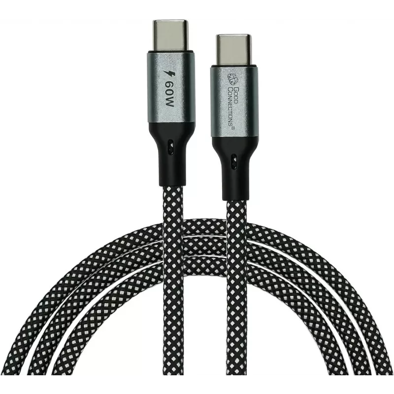 GoodConnections magnetinis USB 2.0 spiralinis kabelis 60W USB-C į USB-C, juodas/baltas, 1m 2060-MT010SW