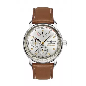 Zeppelin Mediterranee 96901 automatinis vyriškas laikrodis 42mm mėlynu ciferblatu ir odiniu dirželiu