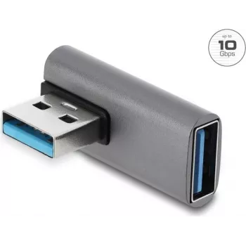 Delock USB 10 Gbps Type-A male to Type-A female right-angle adapter, aluminium housing