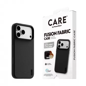 CARE by PanzerGlass Fusion Fabric dėklas juodas su MagSafe, skirtas iPhone 17 Pro Max