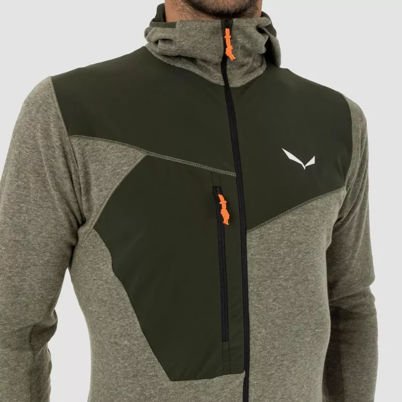 Salewa Puez 2 Dry ilgomis rankovėmis džemperis su gobtuvu ir visu užtrauktuku Dark Olive Melange vyrams XL