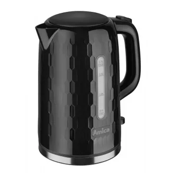 AMICA KM3010 1,7 L juodas virdulys – 2200 W nerūdijančio plieno belaidis virdulys su paslėptu kaitinimo elementu, 360° pagrindu, automatinio išsijungimo ir apsaugos nuo išvirimo funkcijomis