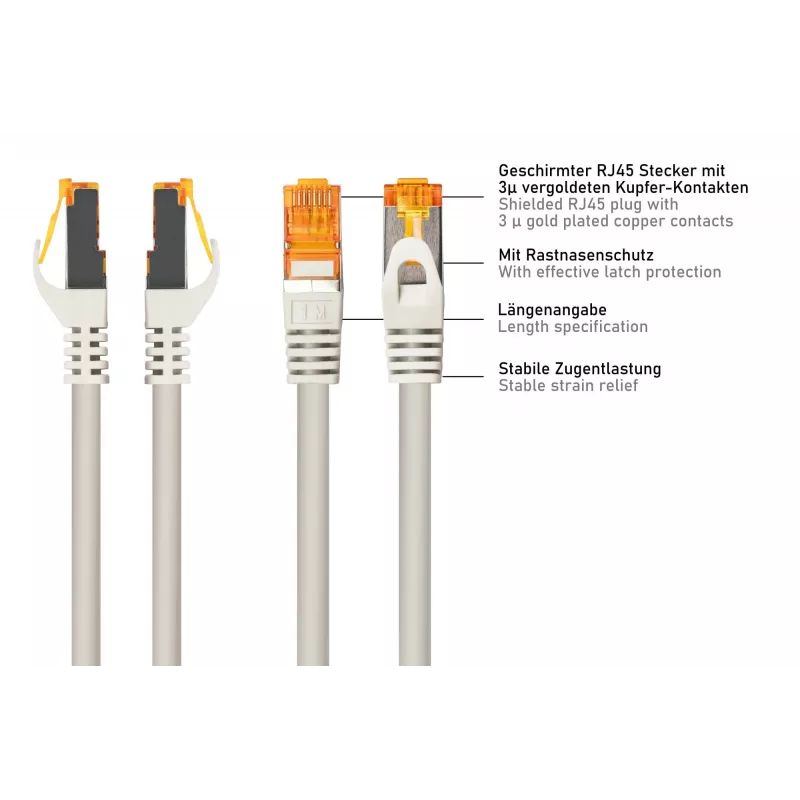 KABELMEISTER Cat.7 S/FTP tinklo kabelis, RJ45, TPE apvalkalas, be halogenų, pilkas, 2m