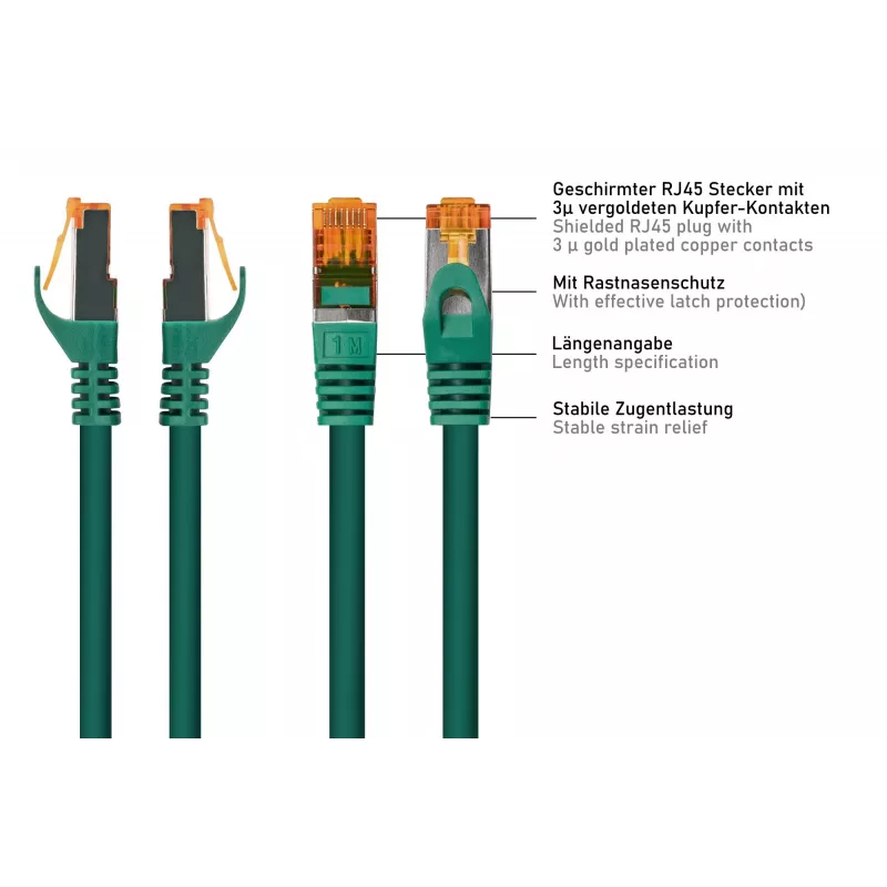 KABELMEISTER Cat.7 S/FTP tinklo kabelis, RJ45, TPE be halogenų, žalias, 0,25 m