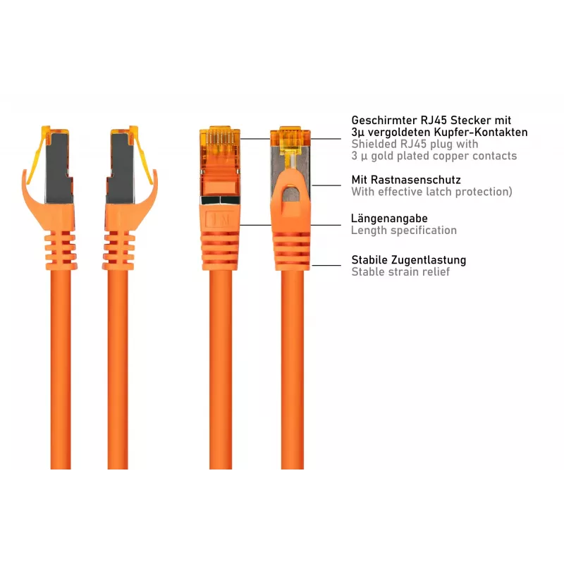 KABELMEISTER Cat.7 S/FTP tinklo kabelis, RJ45, TPE apvalkalas, be halogenų, oranžinis, 0,25 m