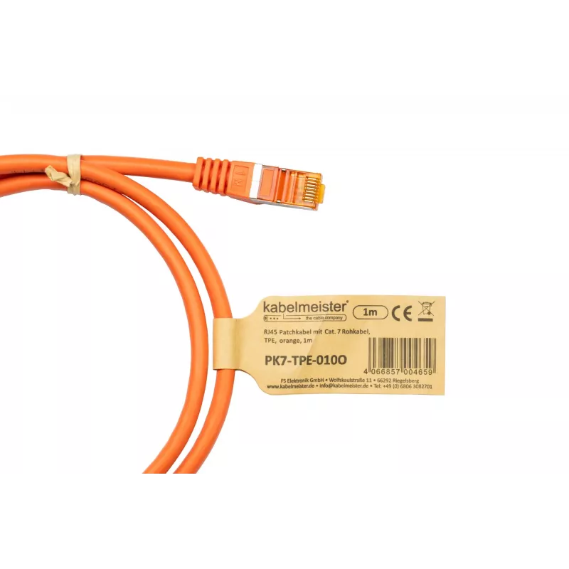 KABELMEISTER Cat.7 S/FTP tinklo kabelis, RJ45, TPE apvalkalas, be halogenų, oranžinis, 0,25 m