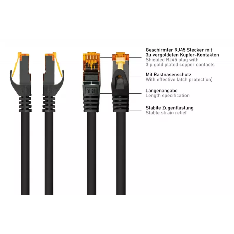 KABELMEISTER Cat.7 RJ45 komutacinis kabelis, 2 m, juodas, TPE, be halogenų