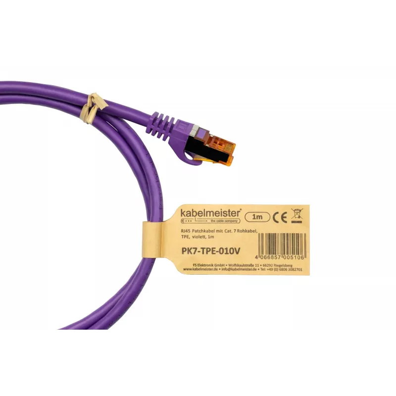 KABELMEISTER Cat.7 S/FTP tinklo kabelis, RJ45, TPE, be halogenų, violetinis, 0,5 m