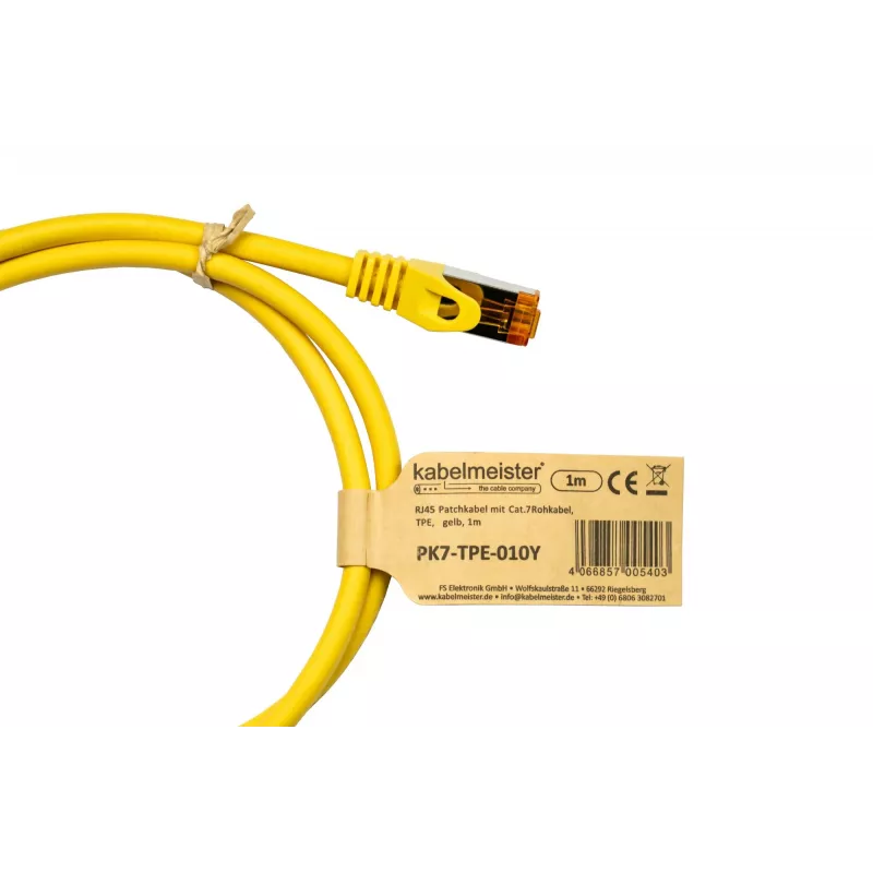 Kabelmeister Cat.7 S/FTP tinklo kabelis, RJ45, TPE, be halogenų, geltonas, 2m