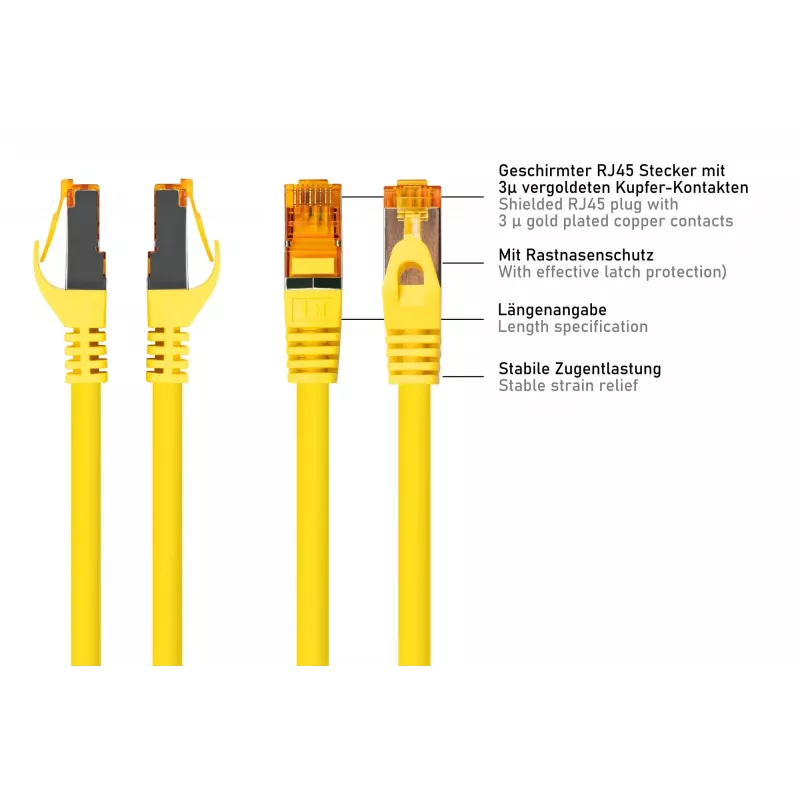 Kabelmeister RJ45 tinklo kabelis Cat.7, itin lankstus TPE apvalkalas, be halogenų, geltonas, 15m