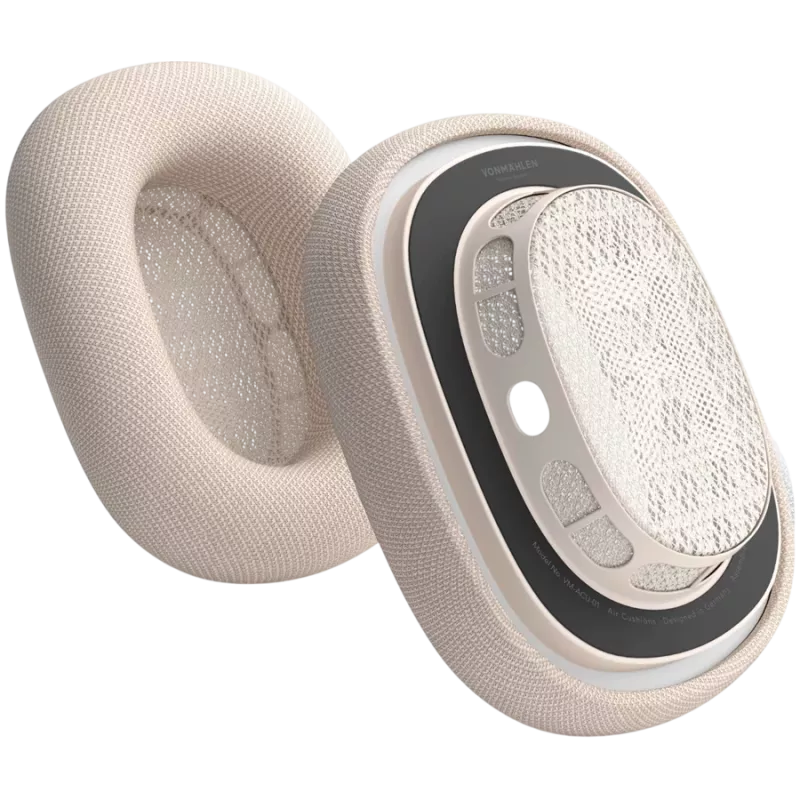 VONMÄHLEN Air Cushions ausinės AirPods Max, šampanės spalvos - aukštos kokybės baltojo proteino odos ir atminties putų keičiamos ausų pagalvėlės