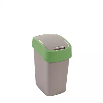 CURVER Flip Bin 25L šiukšlių krepšys, sidabrinis/žalias, stačiakampis, plastikinis, su atlenkiamu dangčiu virtuvei, biurui, vonios kambariui