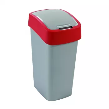 CURVER Flip Bin 45L šiukšlių kibirą, sidabrinis/raudonas, su atlenkiamu dangčiu