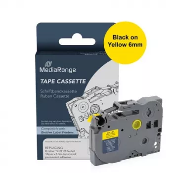 MediaRange MRBTZ611 etikečių kasetė 6mm juoda ant geltonos 8m Brother TZe-611
