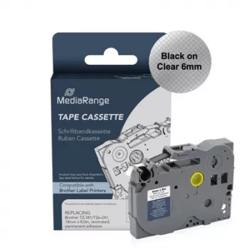 MediaRange etikečių juostos kasetė Brother TZ-111/TZe-111, 6mm, 8m, juoda permatomame fone