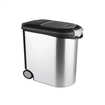CURVER Pet Life 35L hermetiškas pašaro laikymo konteineris su ratukais, sidabrinės spalvos, talpina 12kg sauso pašaro, be BPA plastikas