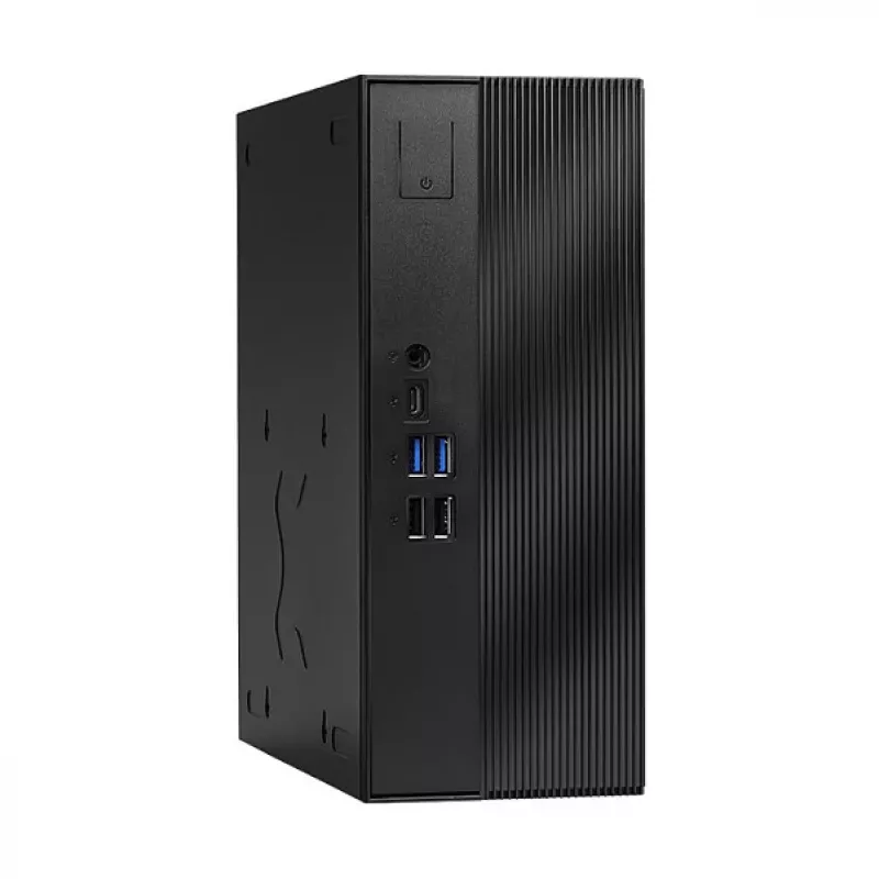 ASRock DeskSlim B760 Mini kompiuteris Barebone - Intel B760, LGA1700, DDR4 SO-DIMM, 2x M.2 PCIe Gen4, HDMI 2.1, DP 1.4, VGA, USB-C, Gigabit LAN, 1,92L, juodas
