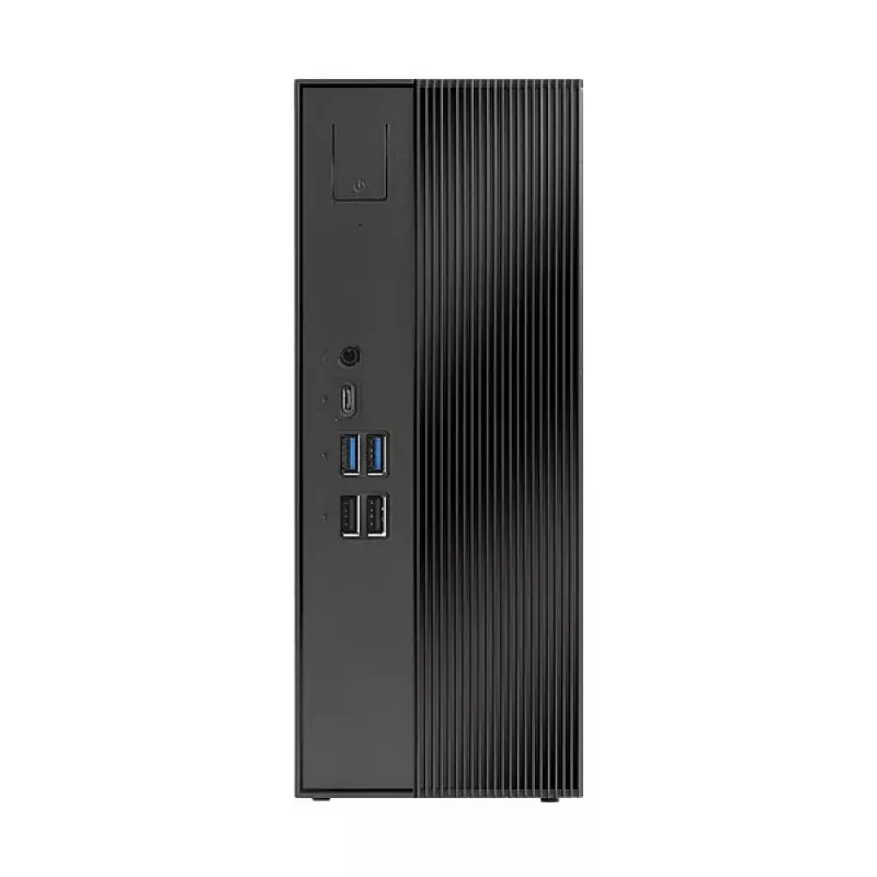 ASRock DeskSlim B760 Mini kompiuteris Barebone - Intel B760, LGA1700, DDR4 SO-DIMM, 2x M.2 PCIe Gen4, HDMI 2.1, DP 1.4, VGA, USB-C, Gigabit LAN, 1,92L, juodas