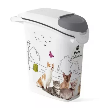 CURVER Petlife hermetiškas pašaro laikymo indas 23L šunims ir katėms, 10kg sauso maisto, BPA-free plastikas, snap-lock dangtelis, pilkas