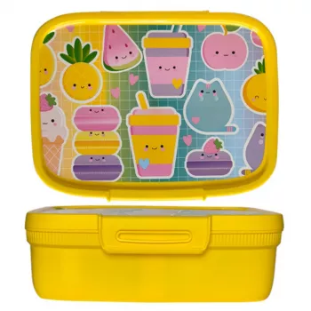 CURVER Snap Box stačiakampis maisto laikymo indas su pertvara 1,8L geltonas Kawaii