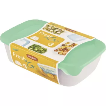 CURVER Fresh & Go stačiakampių maisto indelių rinkinys, 3 vnt. (2L + 1L + 0.5L), žalias