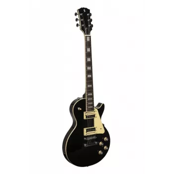 Stagg SEL-STD Black elektrinė gitara su vientisu alksnio korpusu, mahagonio set tipo kaklu, raudonmedžio grifo lenta, HH garso davikliais, Tune-o-matic tilteliu