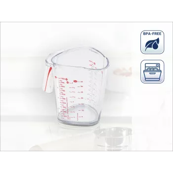LEIFHEIT matavimo stiklinė 1L, permatoma, SAN plastikas, ml/L/gramų skalės, tinka plauti indaplovėje