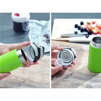 LEIFHEIT Thermo Mug Flip 350ml žalia - Dvisienis vakuuminis termosas, nepralaidus, 360° gėrimo anga