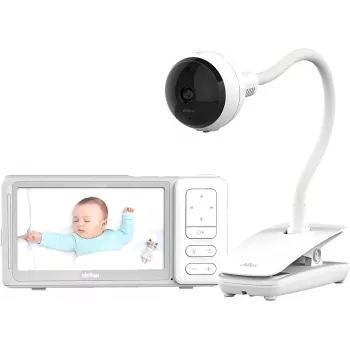 Chillax DM685 Wi-Fi/FHSS vaizdo kūdikio stebėjimo sistema su 5 colių tėvų bloku, 1080p kamera, pan-tilt, naktinio matymo režimu, dvipusiu ryšiu, temperatūros jutikliu, lopšinėmis, balta