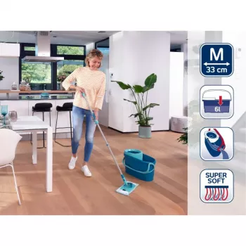 LEIFHEIT Clean Twist M Ergo grindų valymo rinkinys su Power Cleaner 1L, sukimosi mopas, žalia/balta