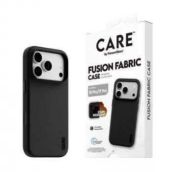 CARE by PanzerGlass Fusion Fabric dėklas juodas su MagSafe, skirtas iPhone 17 Pro