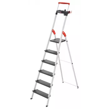 Hailo L100 TopLine 8050-607 aliumininės buitinės kopėčios, 6 pakopų, su daugiafunkciu padėklu