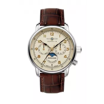 Zeppelin Mediterranee 96365_SET automatinis laikrodis, 42 mm, žalias saulės spindulių ciferblatas, rudi odiniai ir Milanese mesh dirželiai