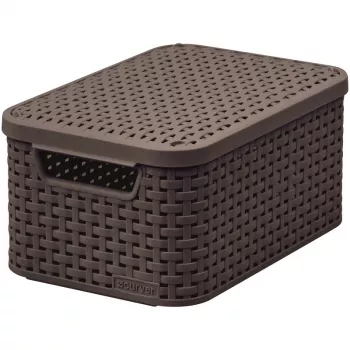 CURVER Style S dėžė su dangčiu, 29,1 x 19,8 x 14,2 cm, tamsiai ruda, 8,18 L, sulankstoma, metalinė kilpelė