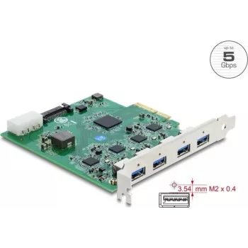 Delock PCI Express x4 plokštė su 4 x USB 5 Gbps USB Type-A Quad Channel