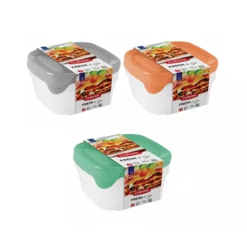 Curver Fresh & Go maisto indų rinkinys, 3 vnt., po 0,8 L, stačiakampiai, hermetiški dangčiai, įvairių spalvų, be BPA