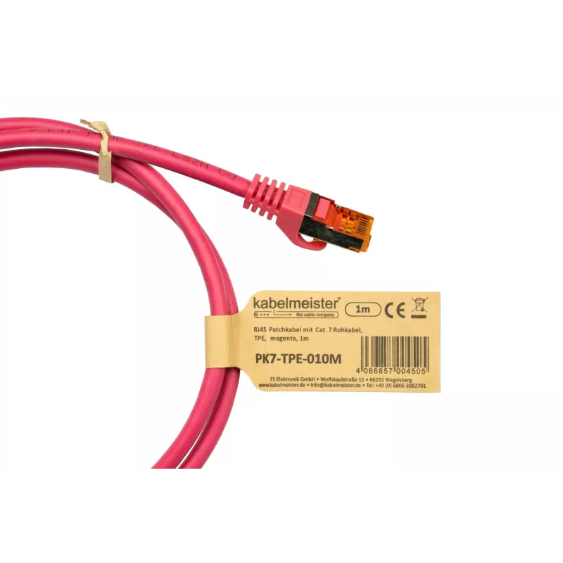 Kabelmeister RJ45 tinklo kabelis Cat.7 S/FTP, itin lankstus TPE apvalkalas, be halogenų, purpurinės spalvos, 7,5 m