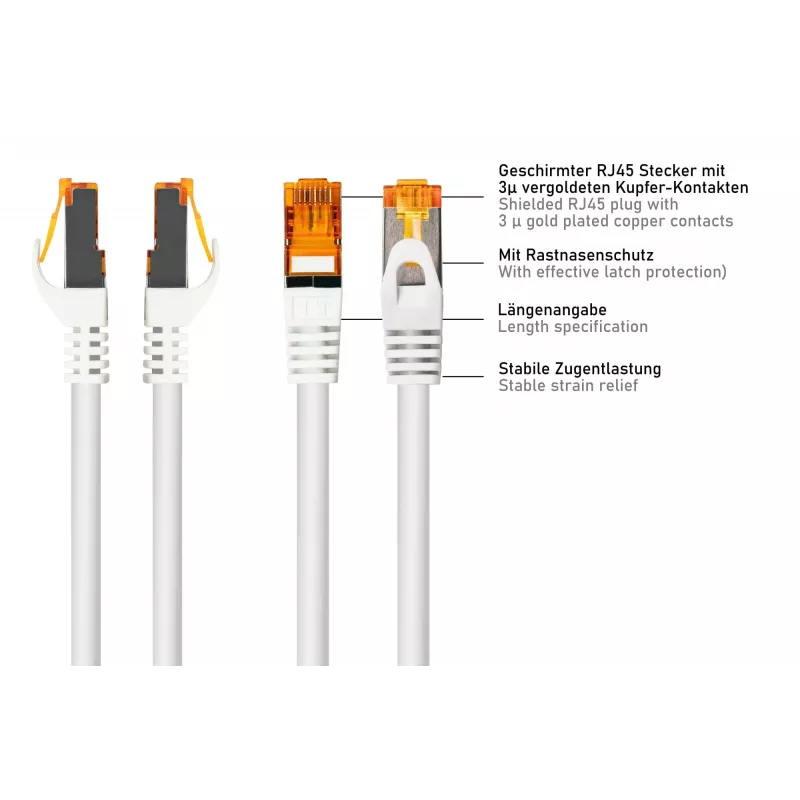 Kabelmeister Cat.7 S/FTP tinklo kabelis RJ45, TPE apvalkalas, be halogenų, baltas, 1m