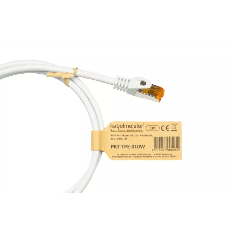 Kabelmeister Cat.7 S/FTP tinklo kabelis, RJ45, TPE apvalkalas, be halogenų, baltas, 1,5 m