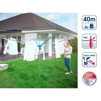 LEIFHEIT Linomatic 400 Easy skalbinių džiovintuvas (sukamasis) 40 m, aliuminis, sidabrinės/mėlynos spalvos